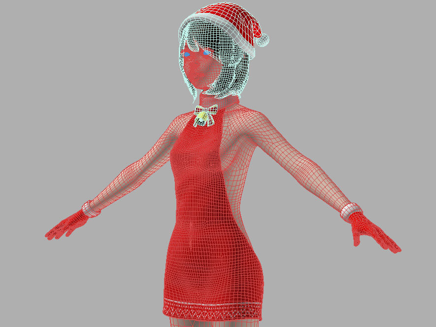 T pose nonrigged model of Chiharu in Christmas costume 3D model_7