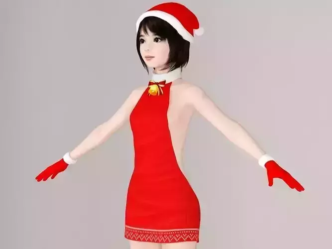  T pose nonrigged model of  Chiharu in Christmas costume 3D model