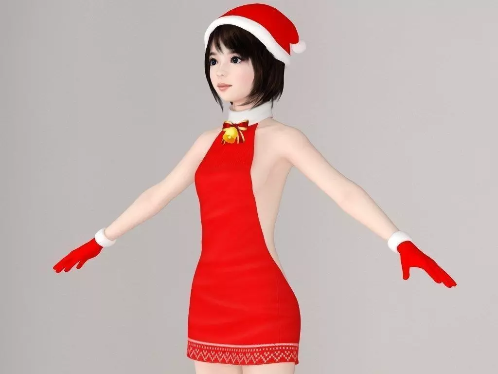 T pose nonrigged model of Chiharu in Christmas costume 3D model_0