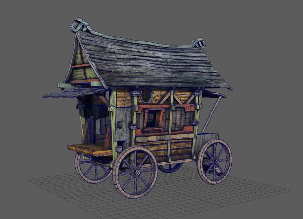 Fancy Medieval Caravan Low-poly 3D model_2