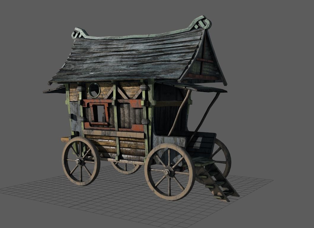 Fancy Medieval Caravan Low-poly 3D model_1