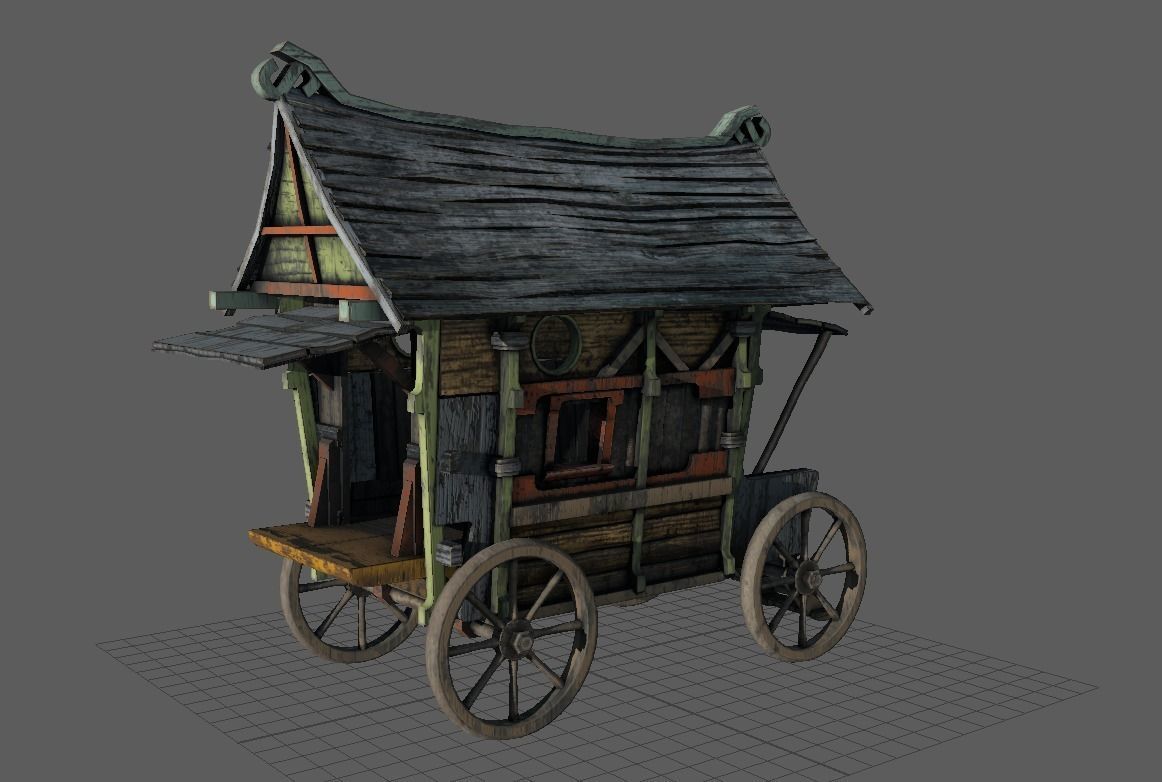 Fancy Medieval Caravan Low-poly 3D model_0