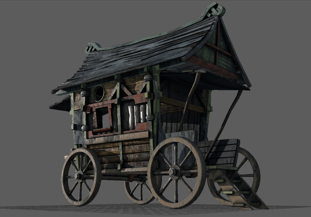 Fancy Medieval Caravan Low-poly 3D model_4