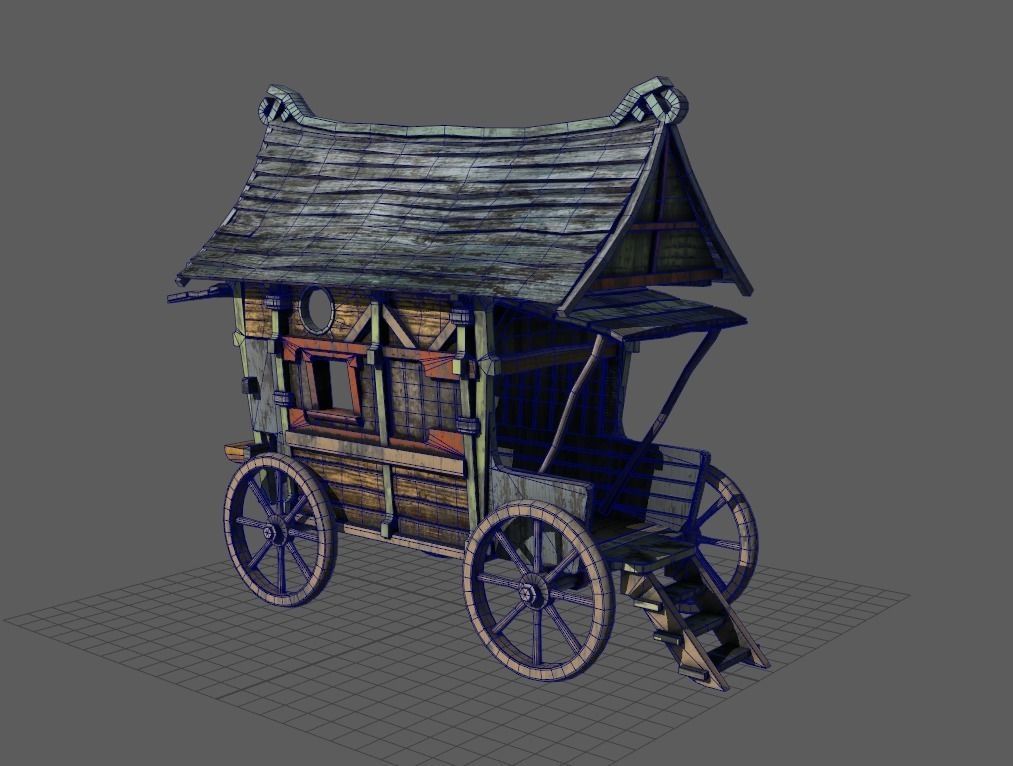 Fancy Medieval Caravan Low-poly 3D model_3