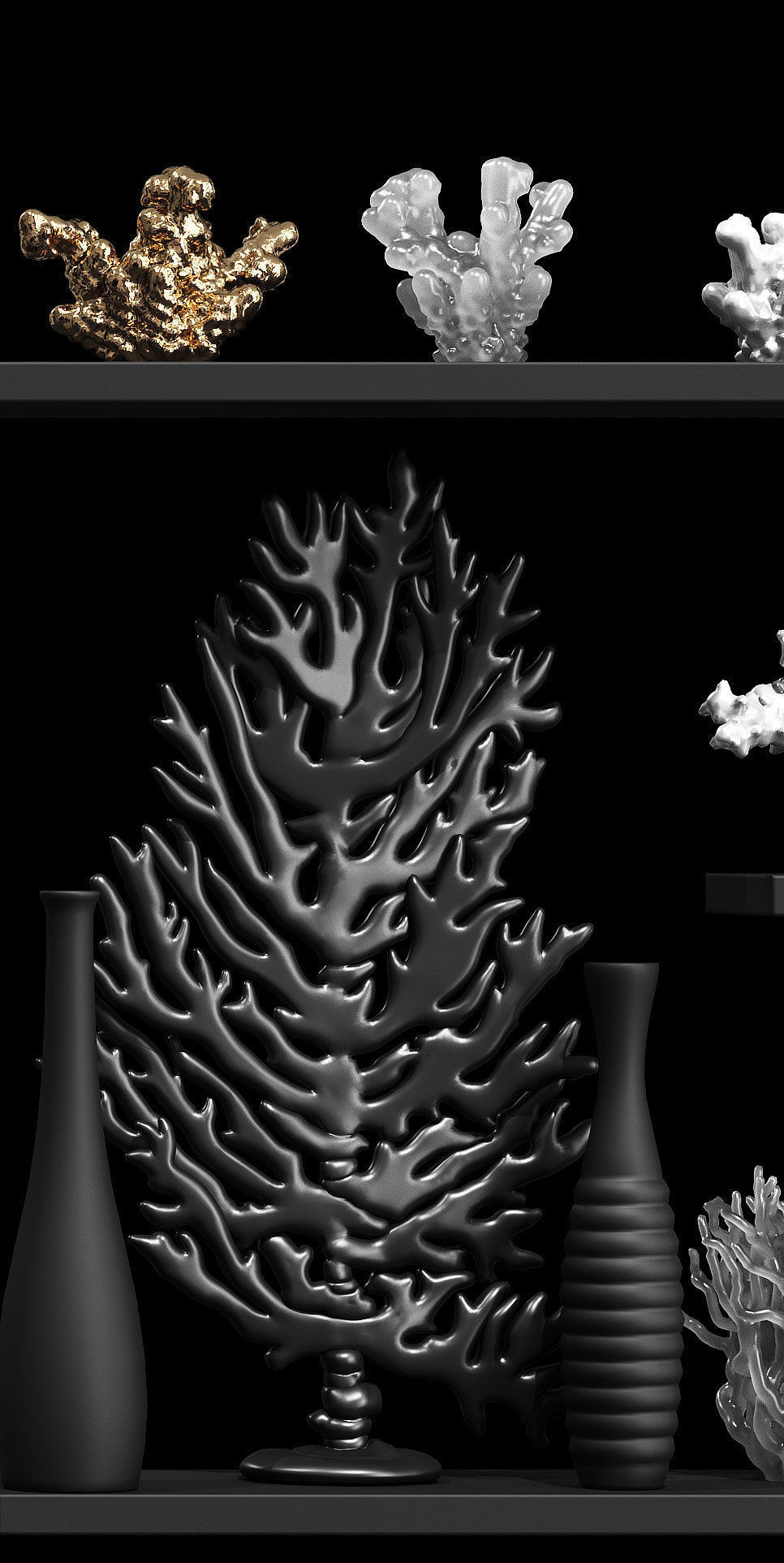 A decorative set of corals and vases consisting of 14 items 3D model_1