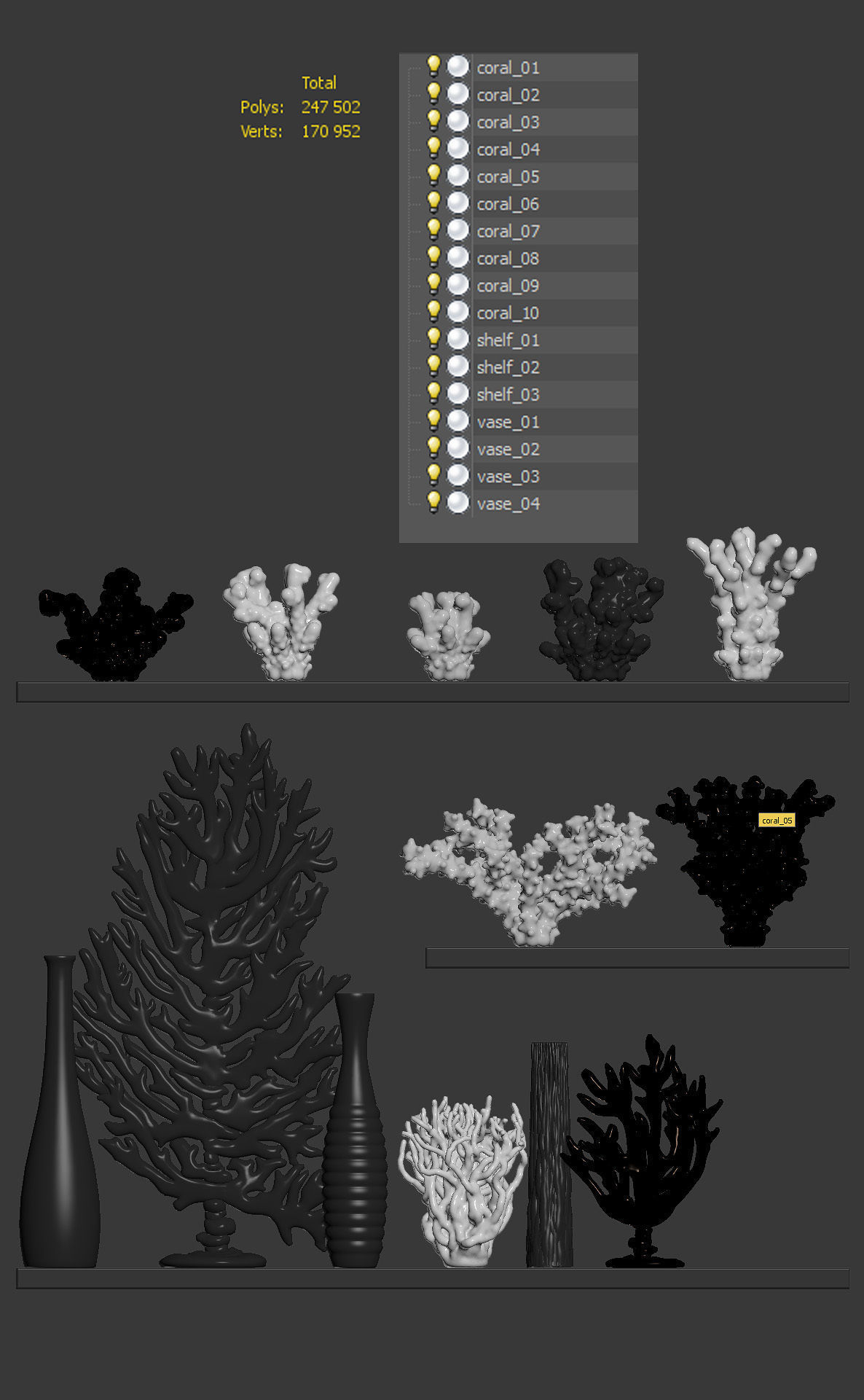 A decorative set of corals and vases consisting of 14 items 3D model_5