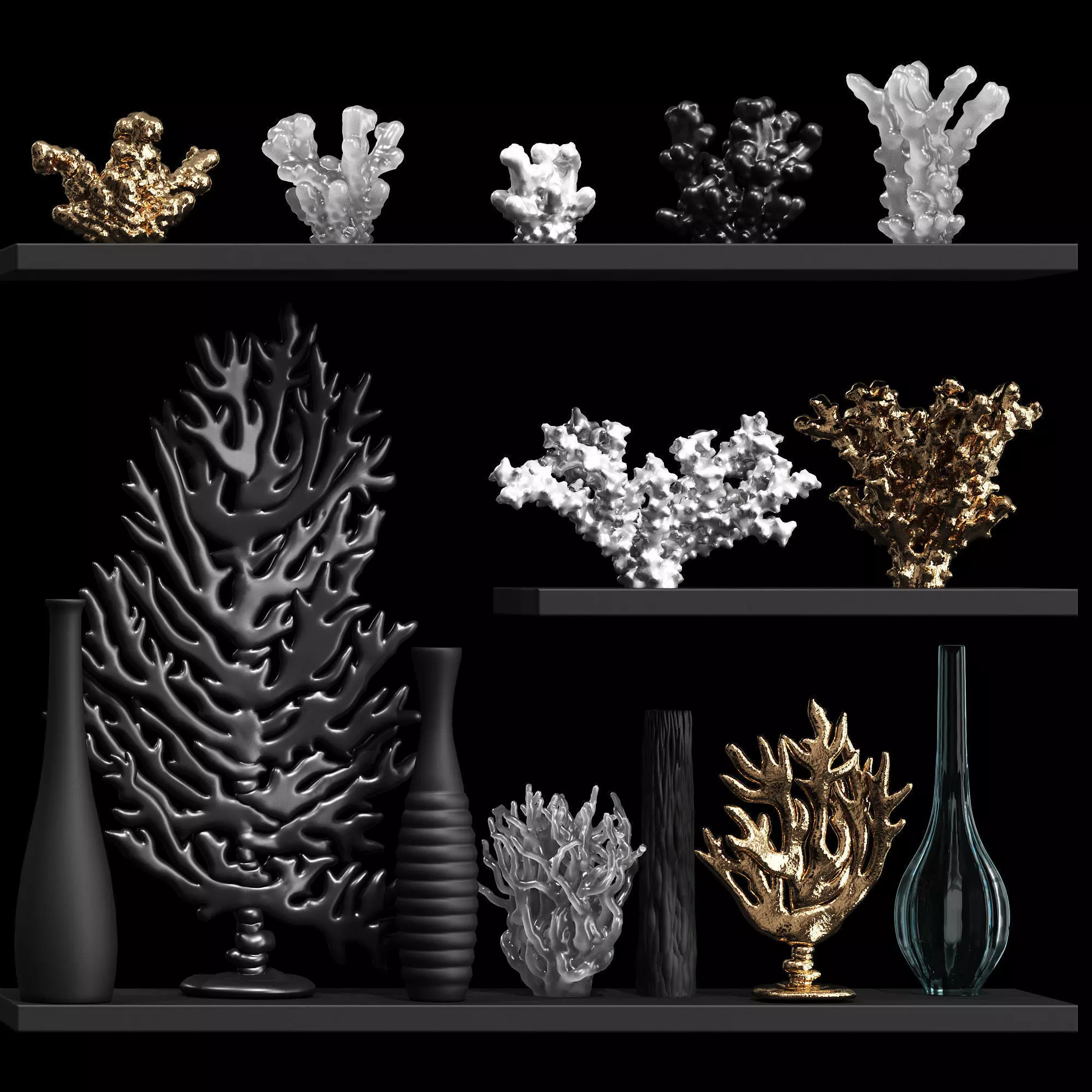 A decorative set of corals and vases consisting of 14 items 3D model_0
