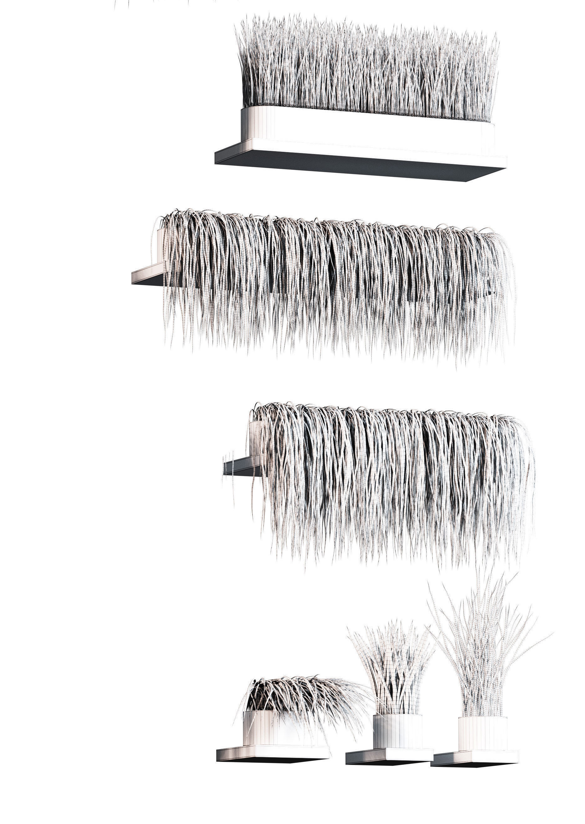 Set of 13 grass patterns on potted shelves 3D model_4