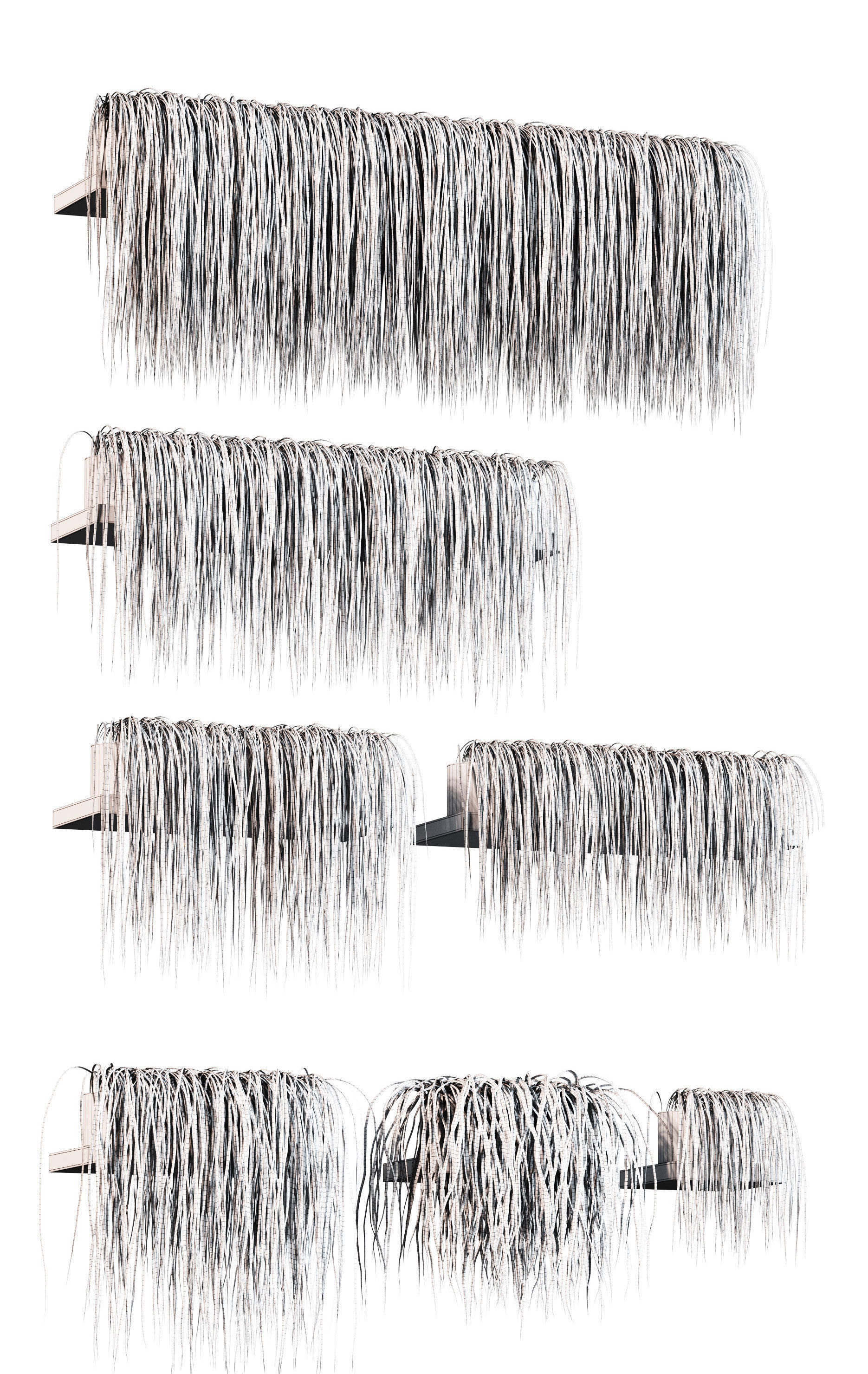 Set of 13 grass patterns on potted shelves 3D model_2