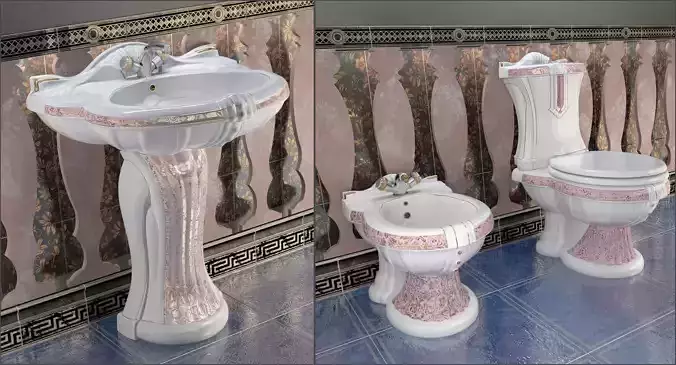 Toilet Washbasin Ceramica Ala New Lord set Low-poly 3D model