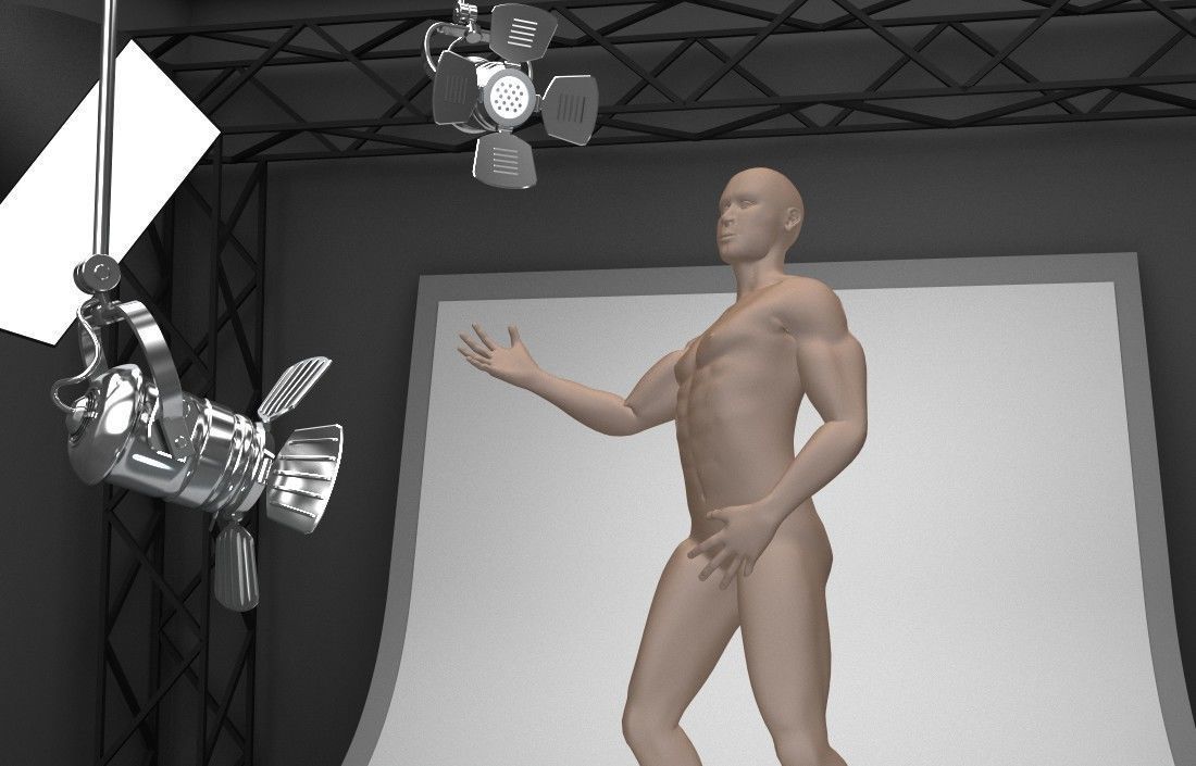 Photo studio equipment and white background 3D model_2