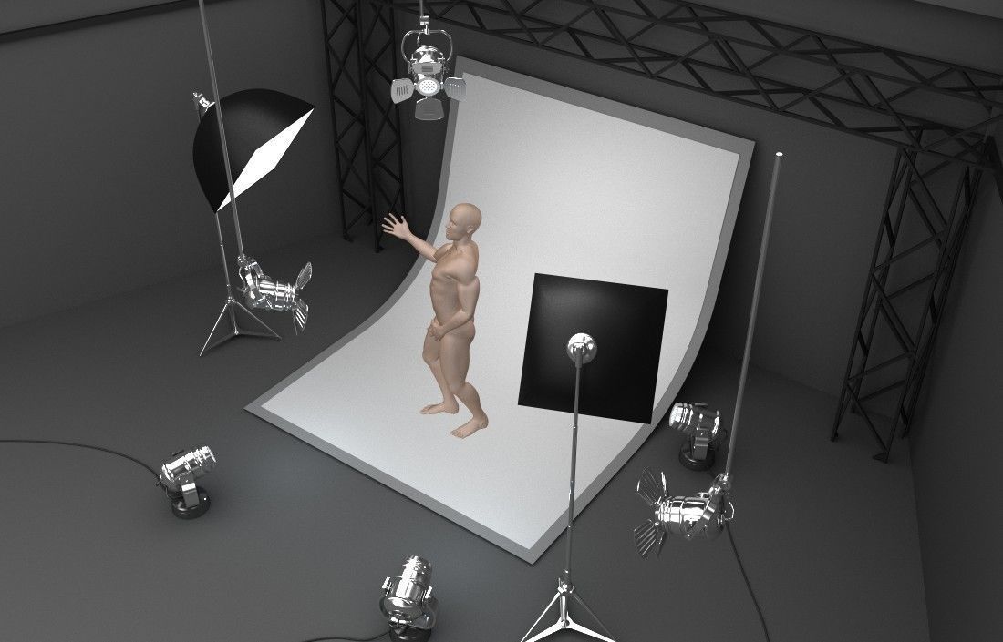 Photo studio equipment and white background 3D model_4