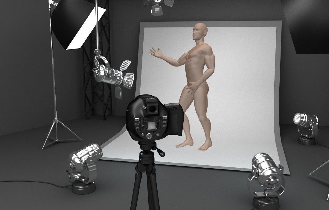 Photo studio equipment and white background 3D model_5