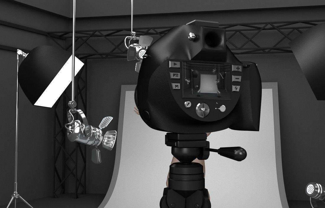 Photo studio equipment and white background 3D model_7