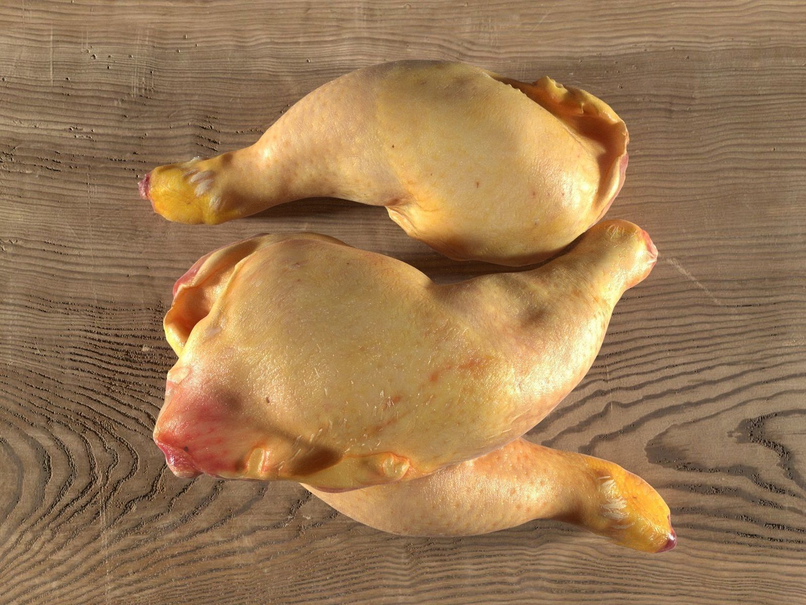 Meat 8 three chicken legs on wooden table 3D model_2