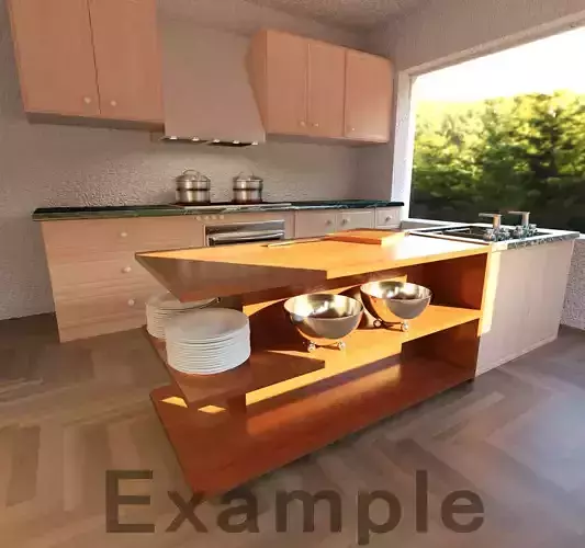 Realistic Kitchen island with sink and cutting board 3D model