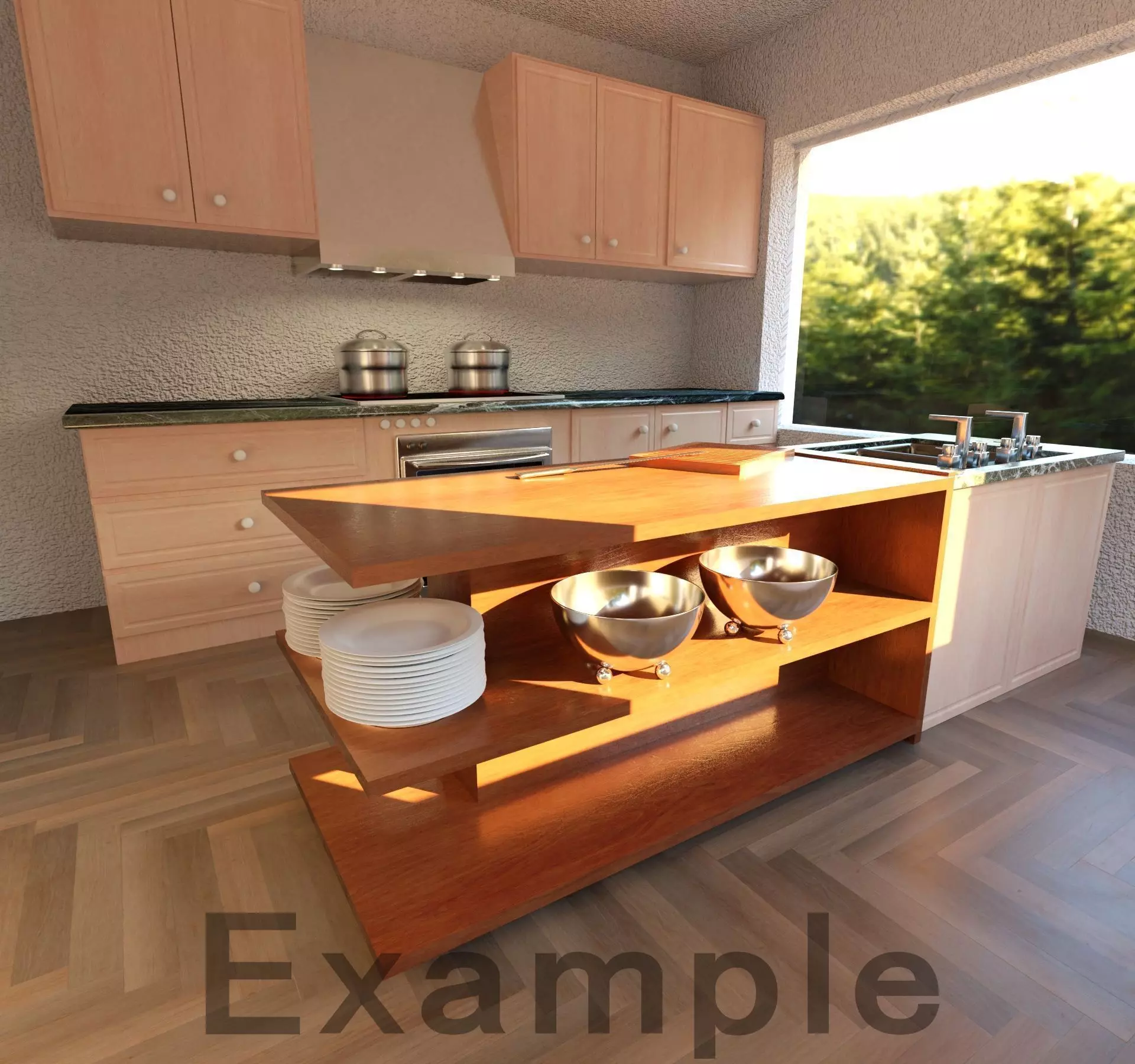 Realistic Kitchen island with sink and cutting board 3D model_0