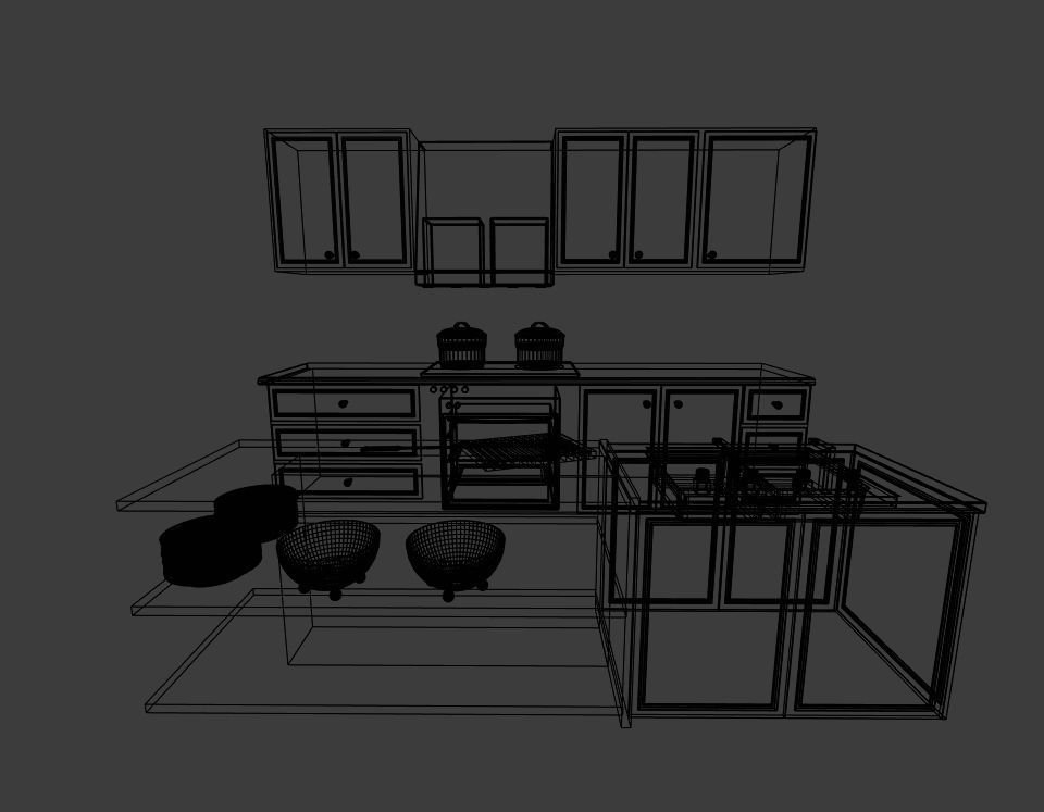 Realistic Kitchen island with sink and cutting board 3D model_5