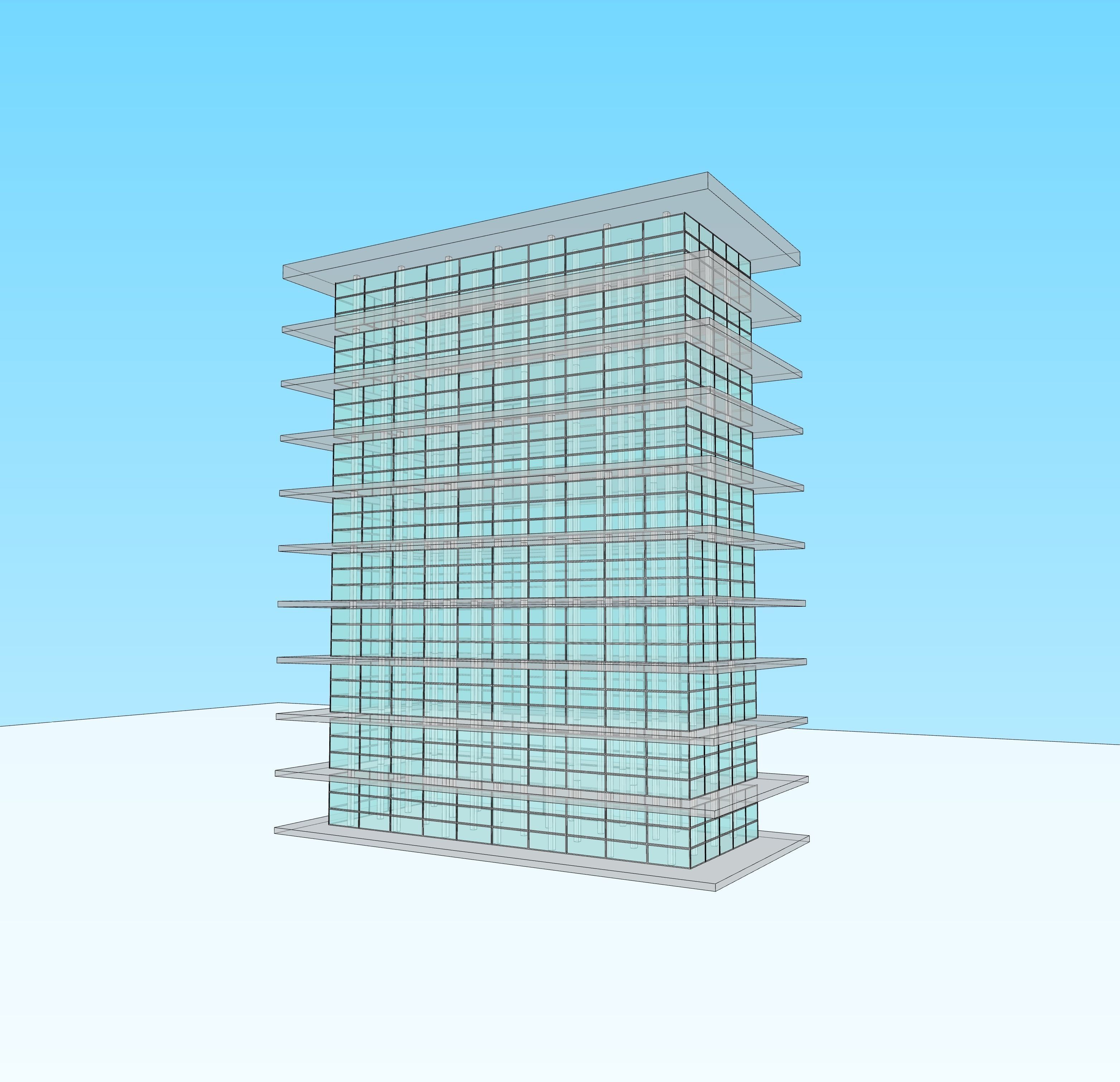 10 Story high rise glass building architecture and engineering 3D model_3