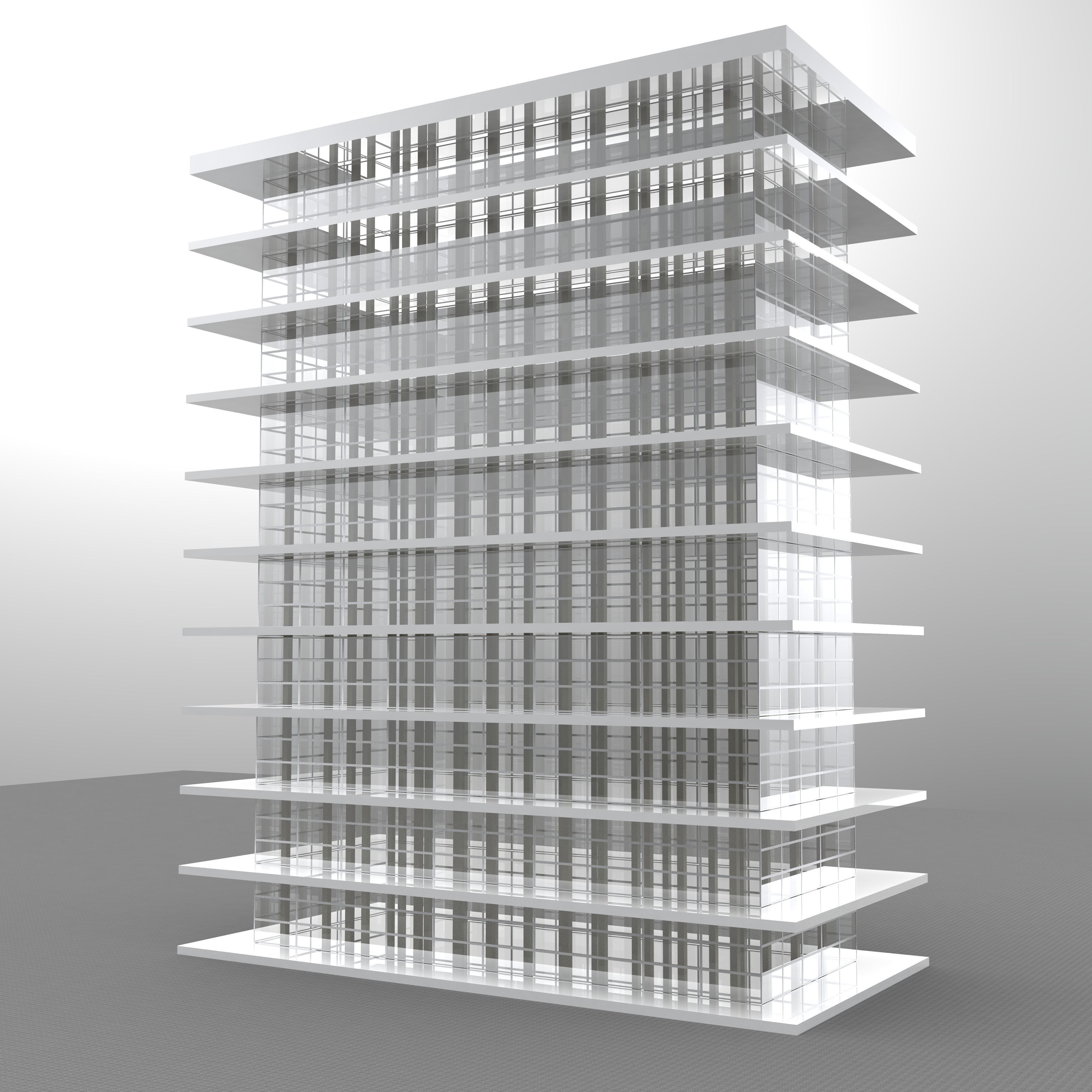 10 Story high rise glass building architecture and engineering 3D model_0