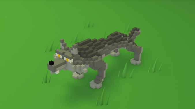 Voxel cartoon wolf game ready Low-poly 3D model