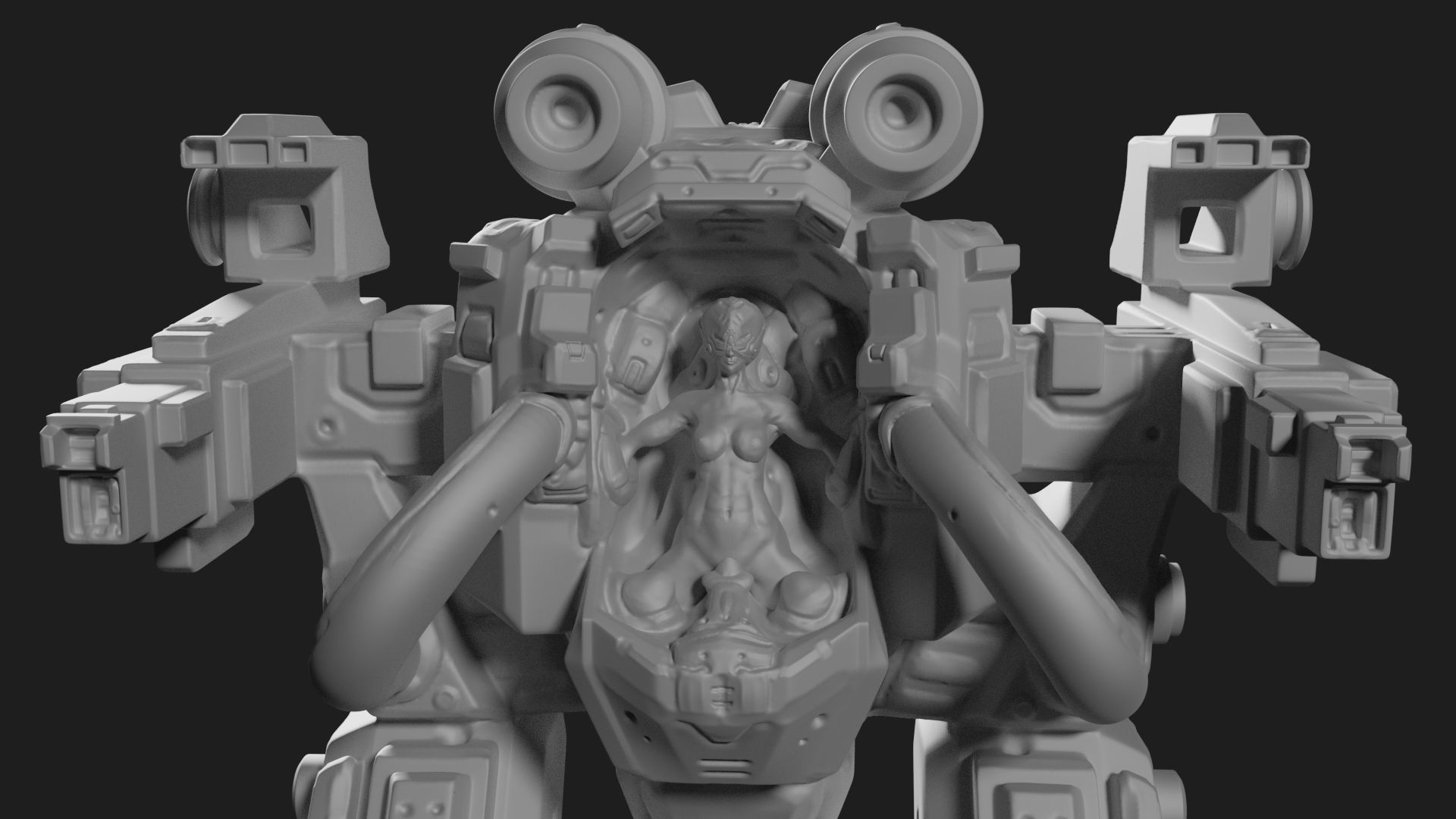 High poly model of mech with girl pilot 3D print model_4