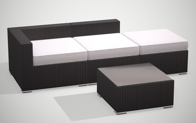Rattan Garden Set Low-poly 3D model