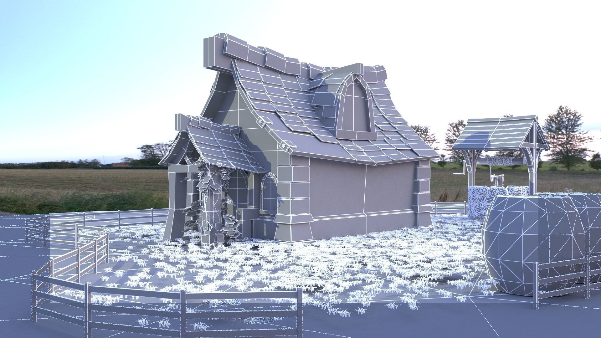 cartoon house Low-poly 3D model_1