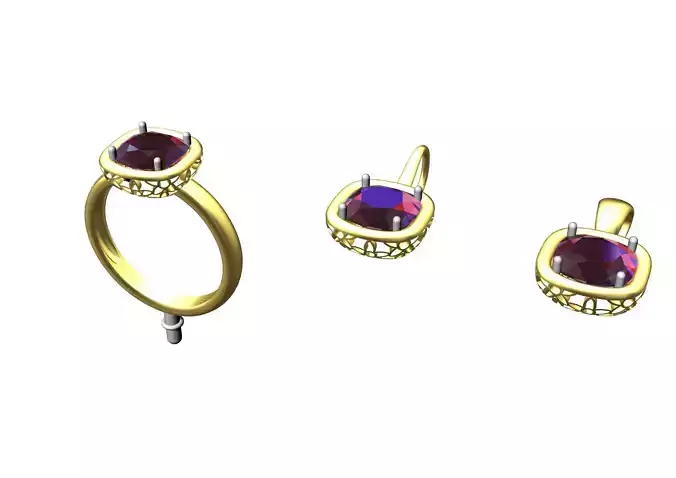 Set 01 gold ring and earring with stone