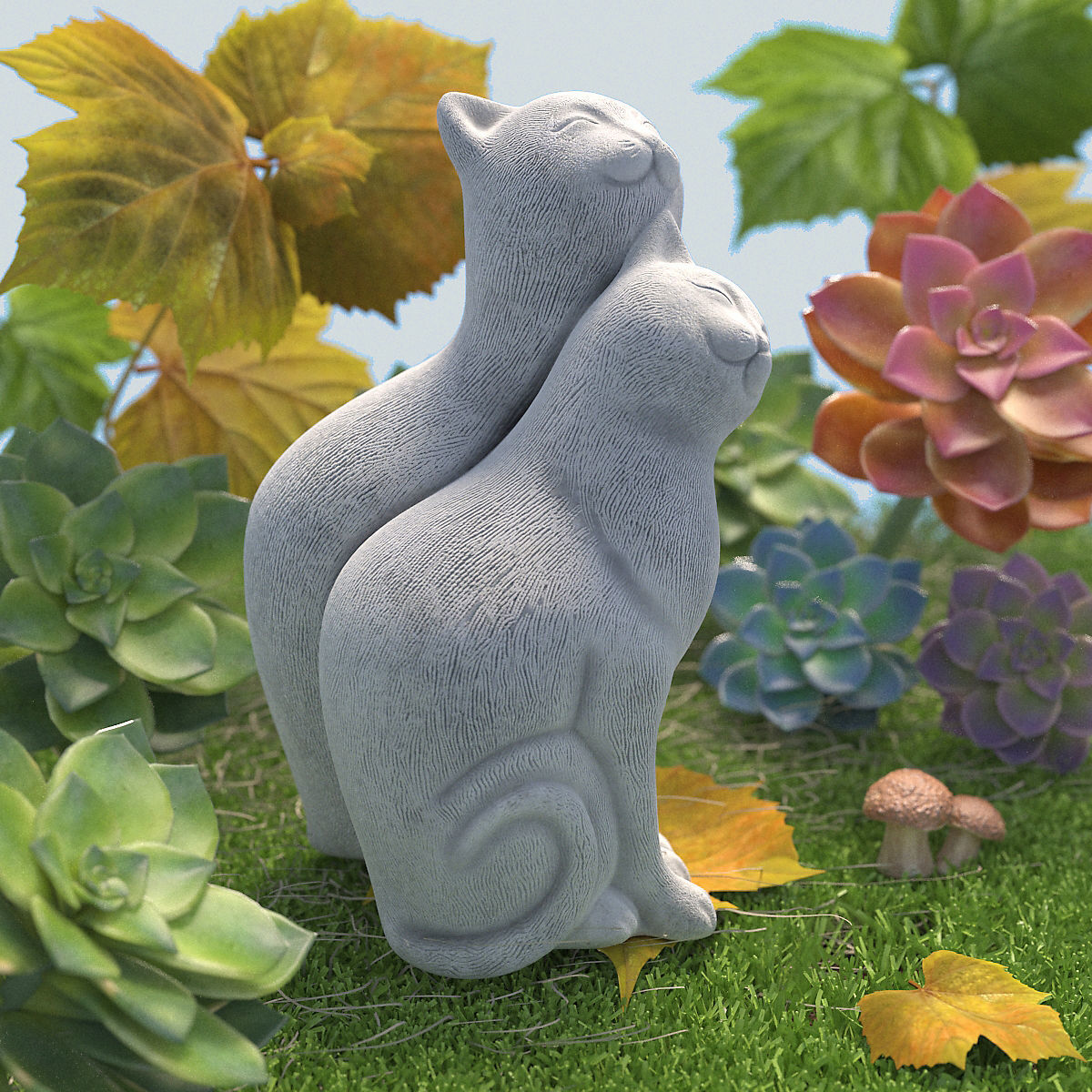 Happy couple cats Low-poly 3D model_3