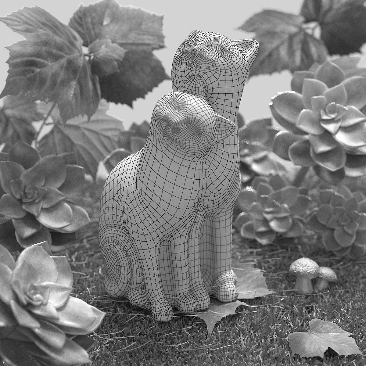 Happy couple cats Low-poly 3D model_4