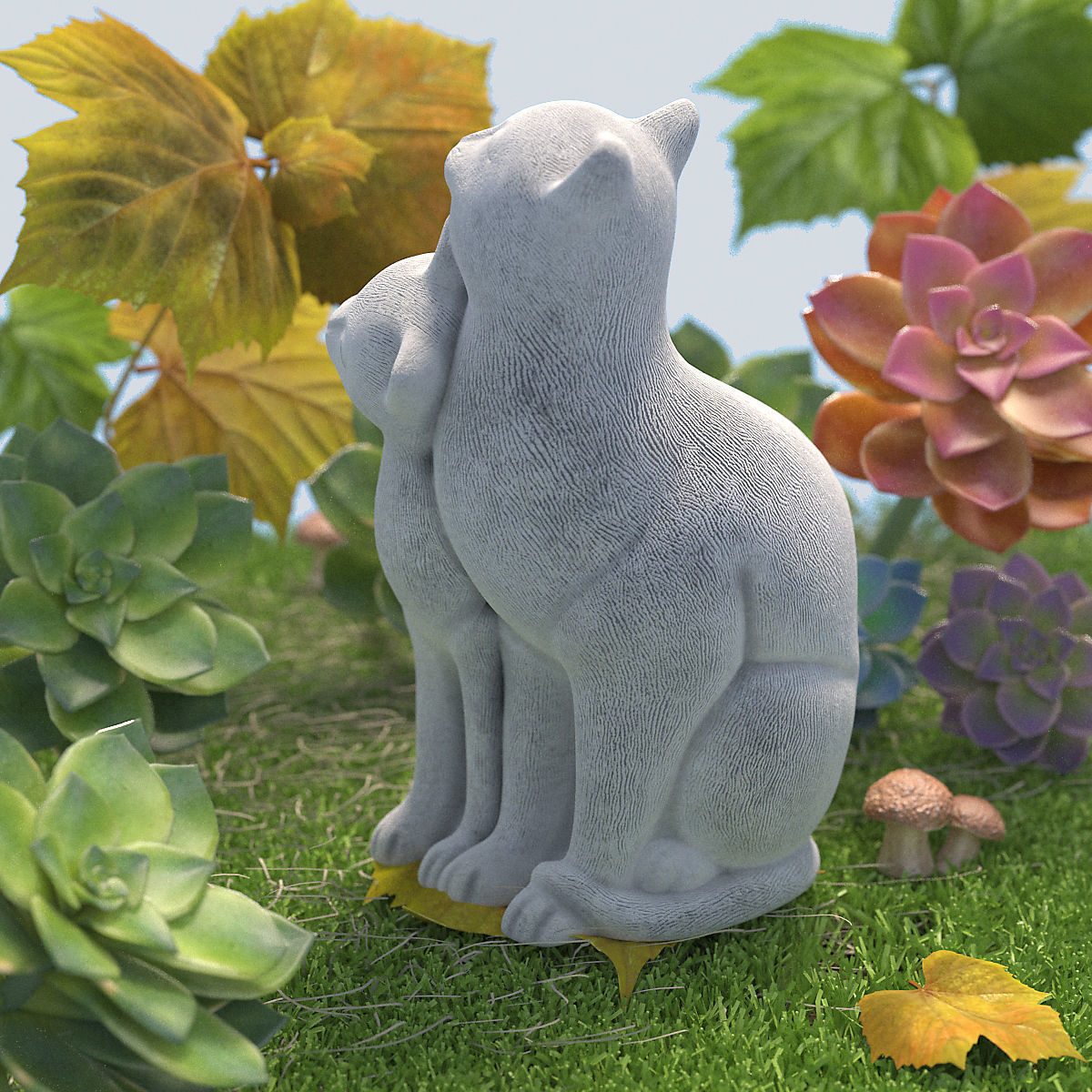 Happy couple cats Low-poly 3D model_1