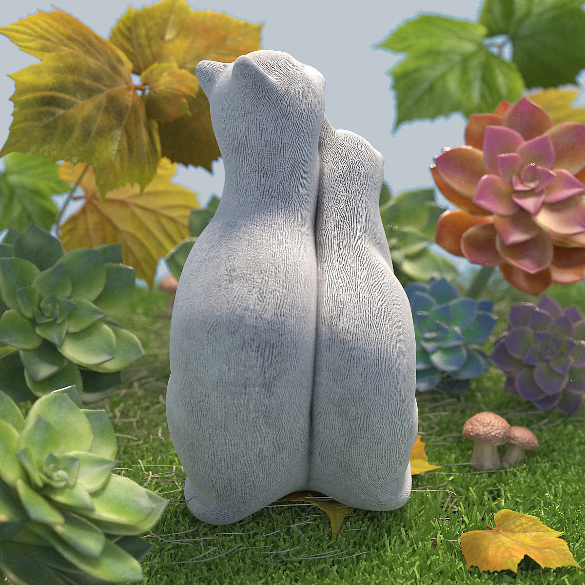 Happy couple cats Low-poly 3D model_2