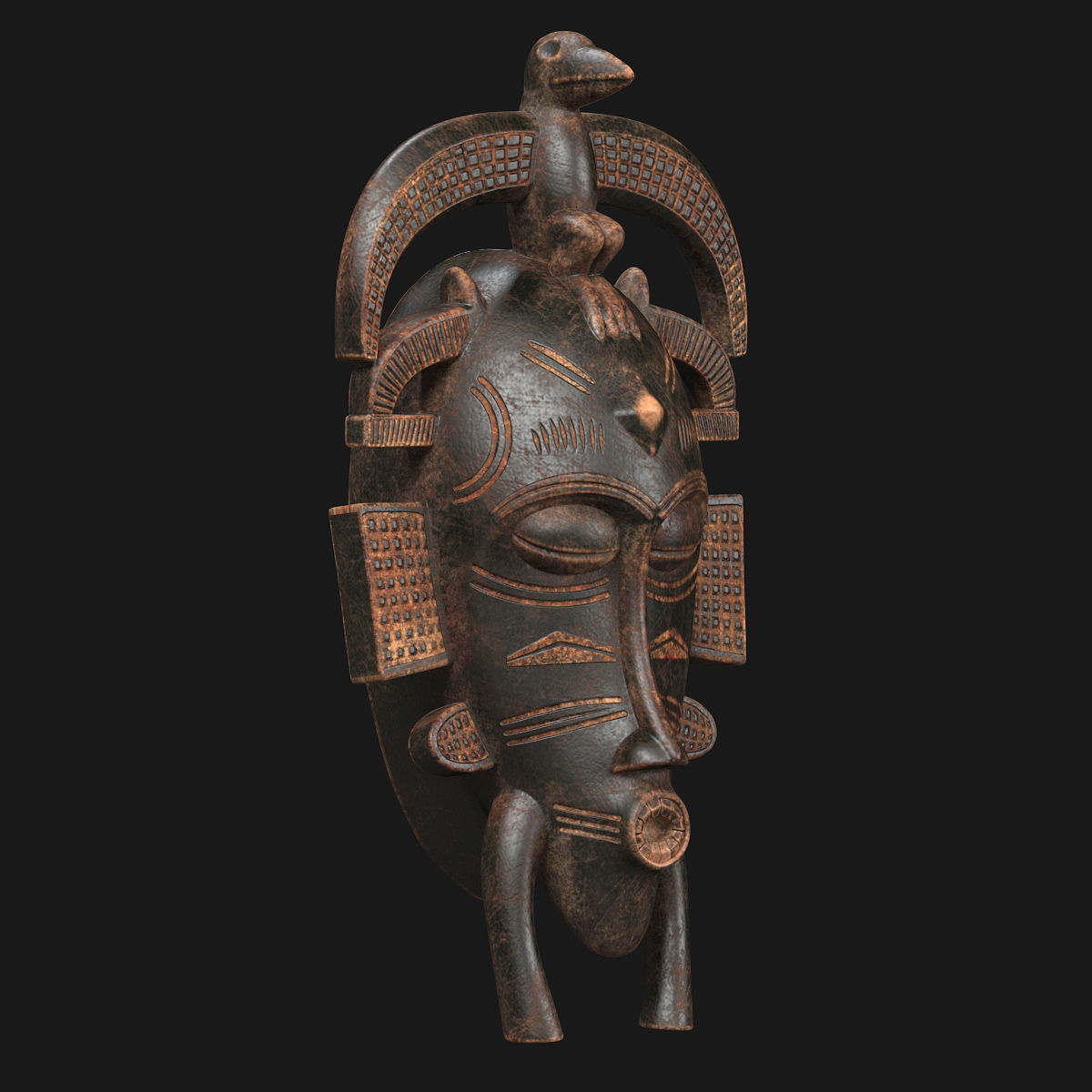 African masks Senufo Bird Low-poly 3D model_2