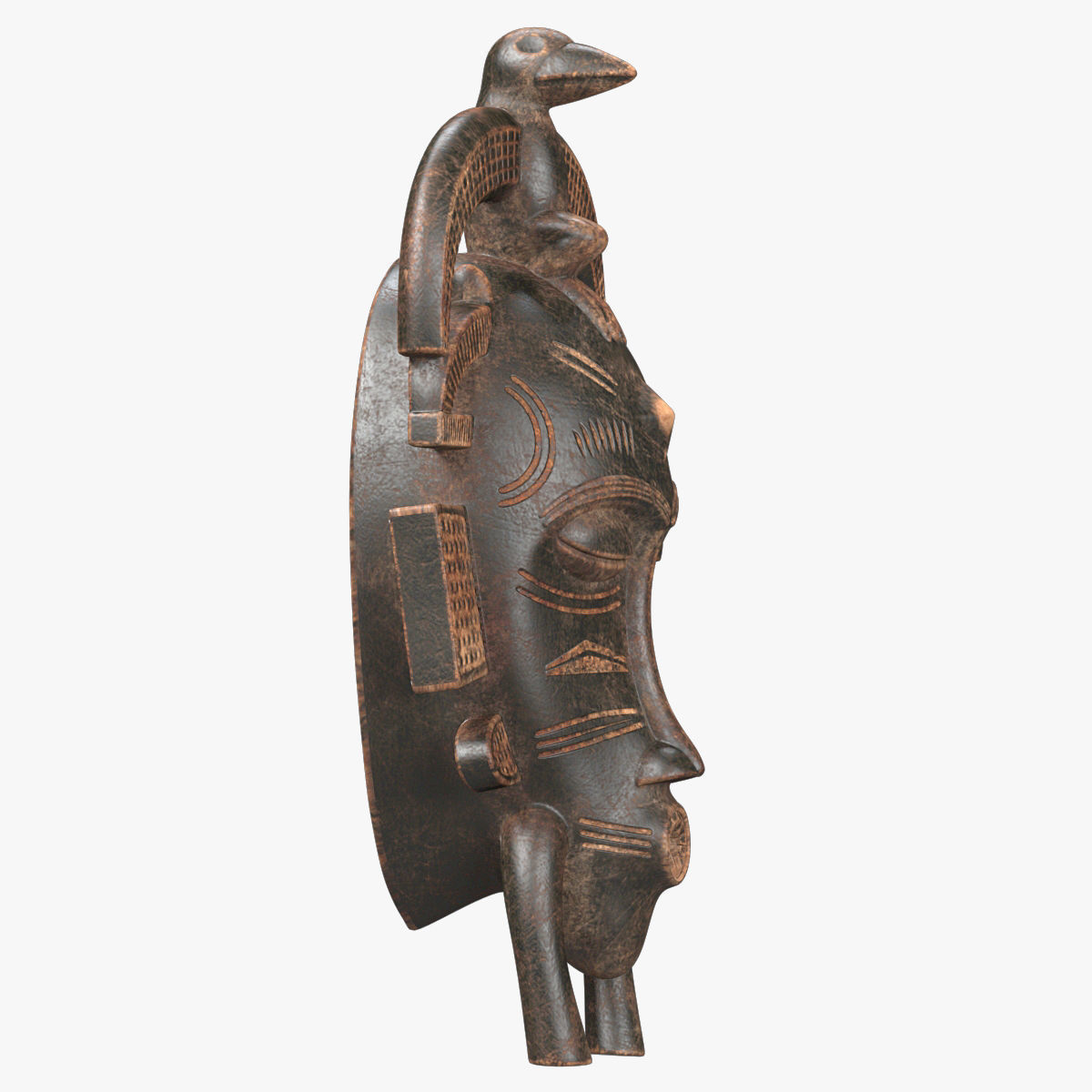 African masks Senufo Bird Low-poly 3D model_4