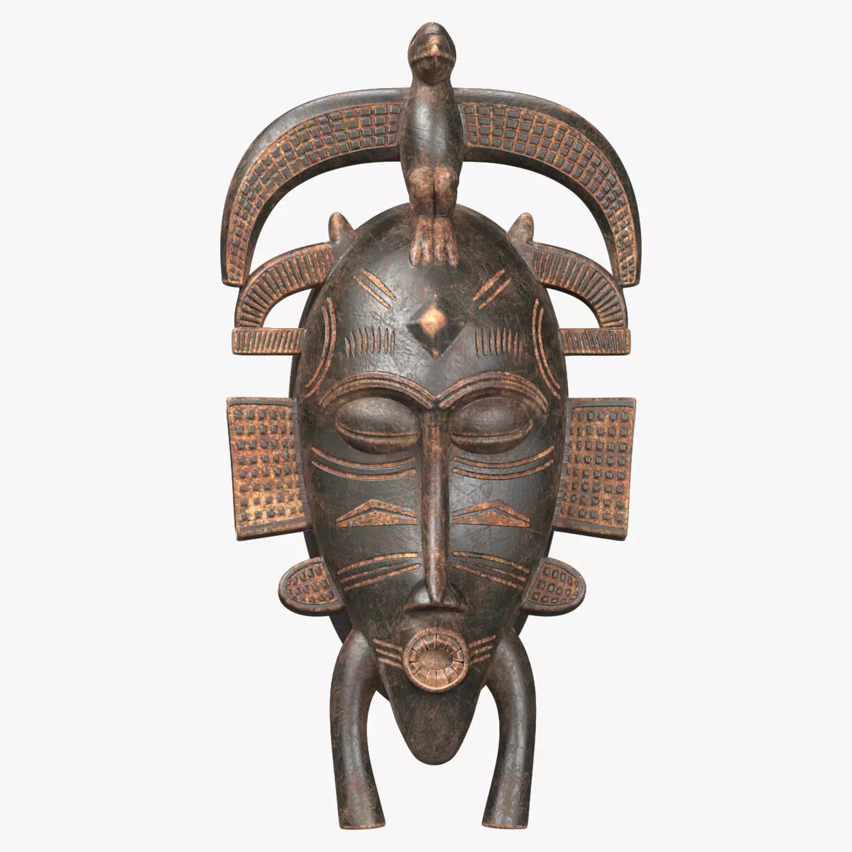 African masks Senufo Bird Low-poly 3D model_0