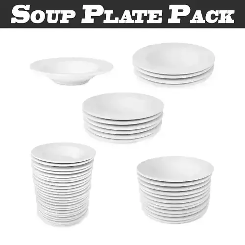 Soup Plate Pack - Soup Bowls in different arrangements 3D model
