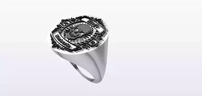 Barber silver ring with skull and crossbones