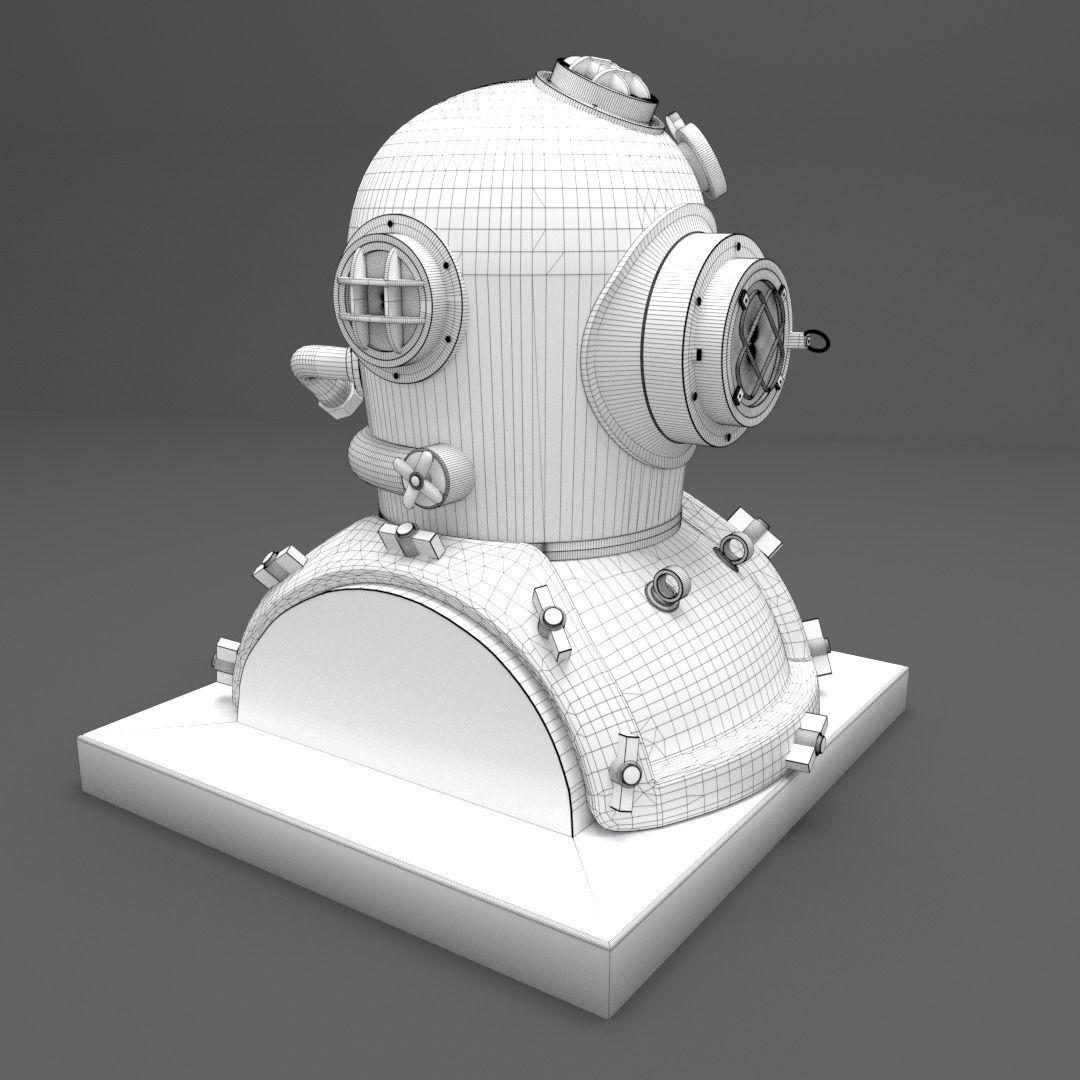 Antique Brass Divers Helmet 3D model_6