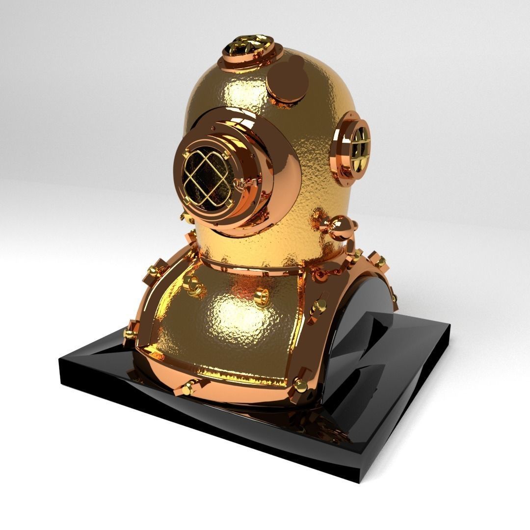 Antique Brass Divers Helmet 3D model_1