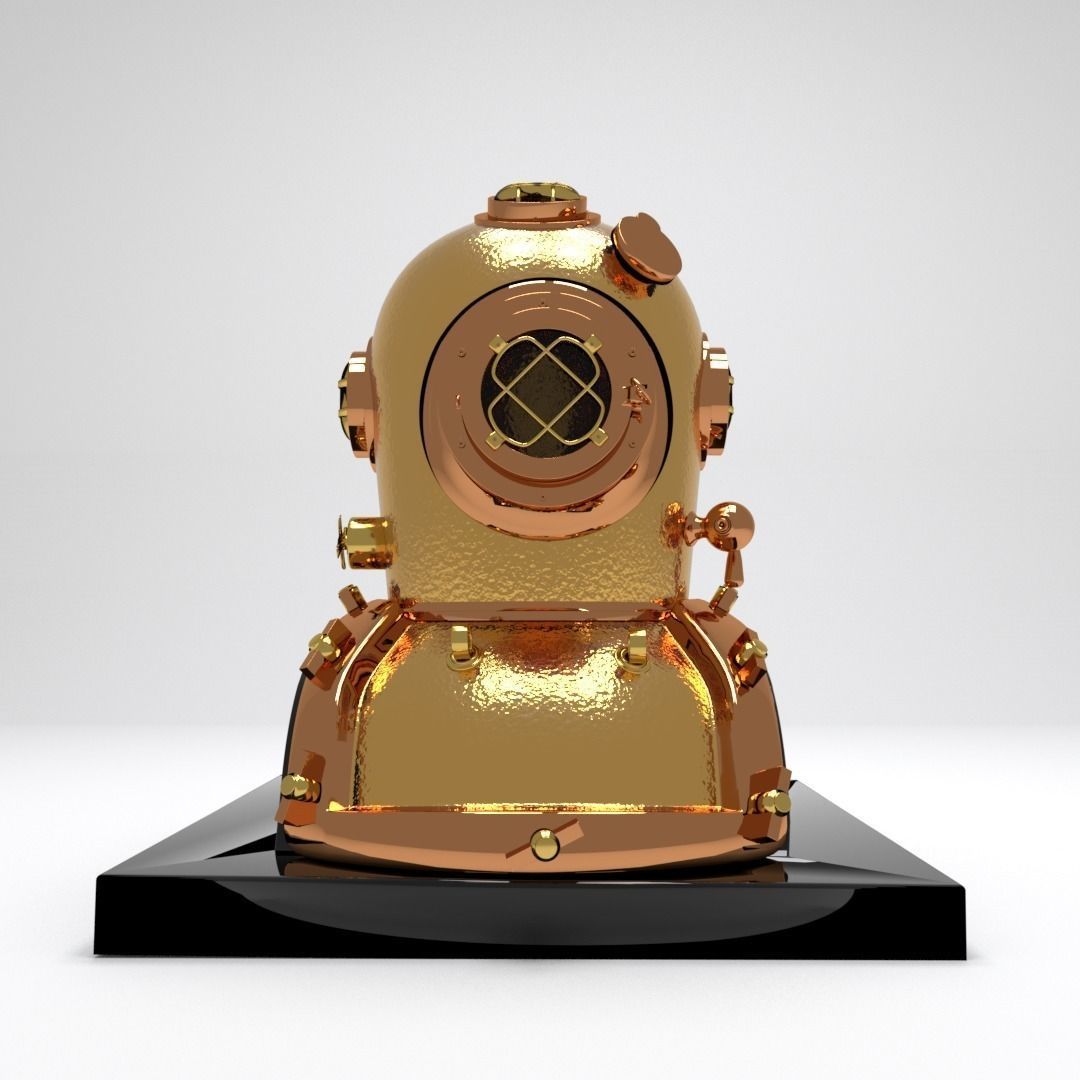 Antique Brass Divers Helmet 3D model_2