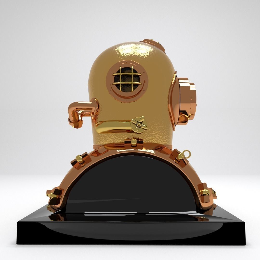 Antique Brass Divers Helmet 3D model_4