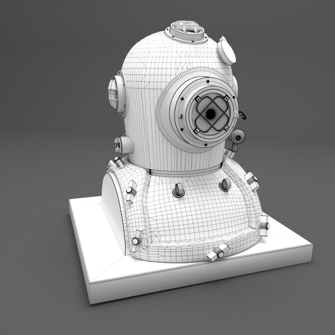 Antique Brass Divers Helmet 3D model_7