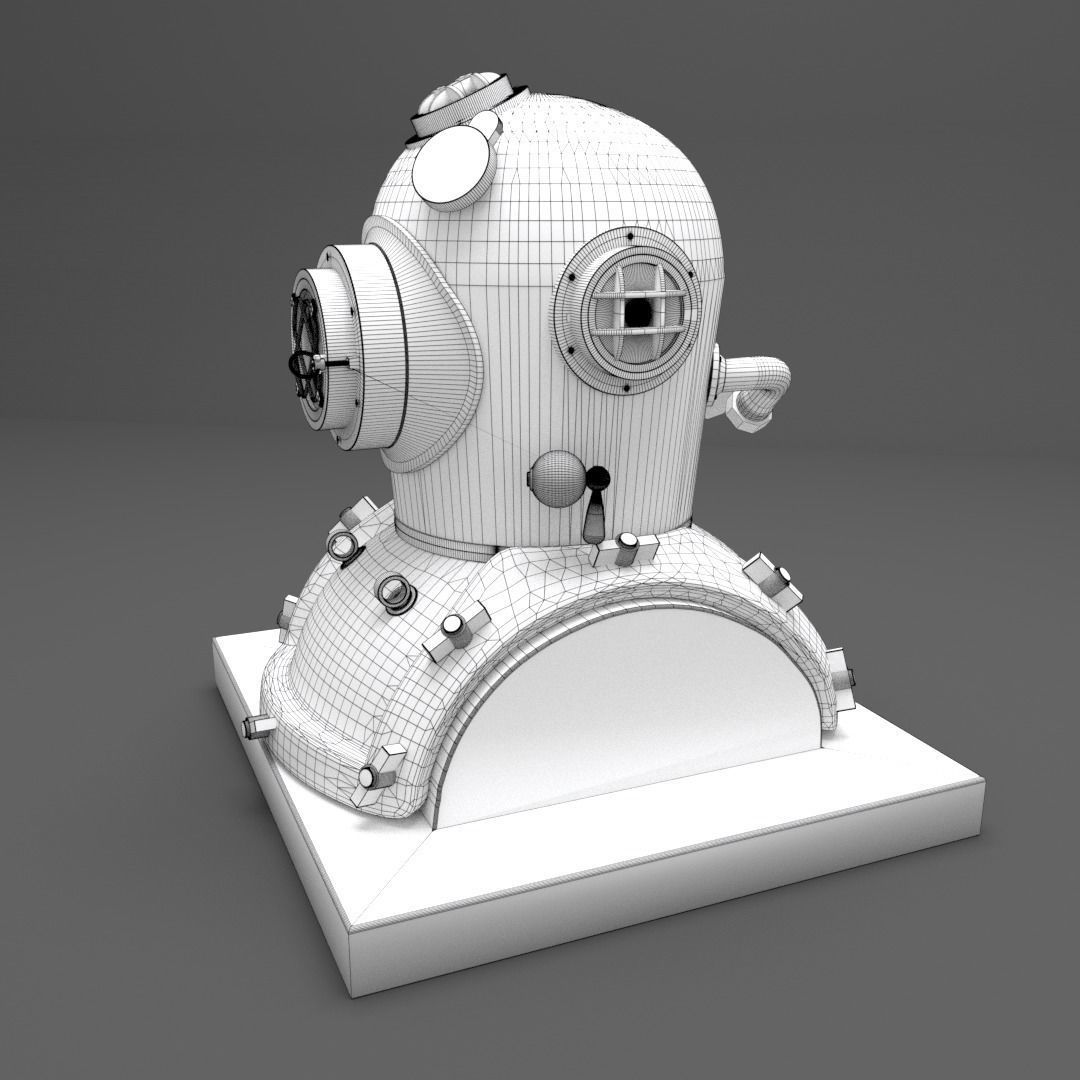 Antique Brass Divers Helmet 3D model_5