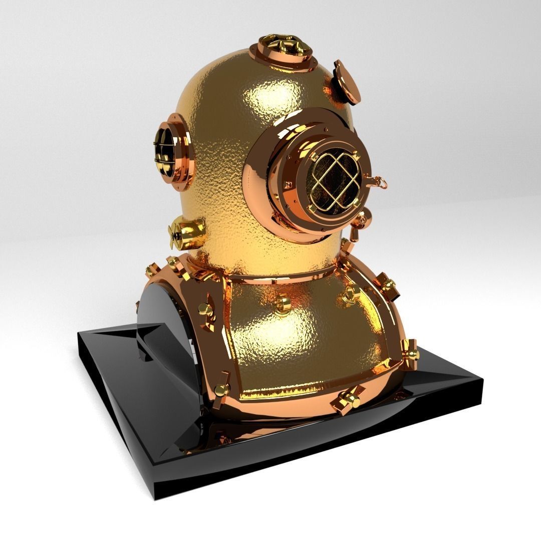 Antique Brass Divers Helmet 3D model_0