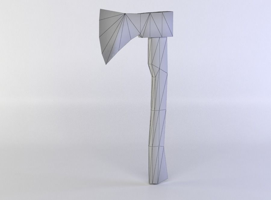 Axe with wooden handle Low-poly 3D model_5