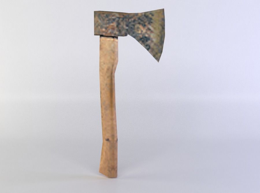 Axe with wooden handle Low-poly 3D model_1