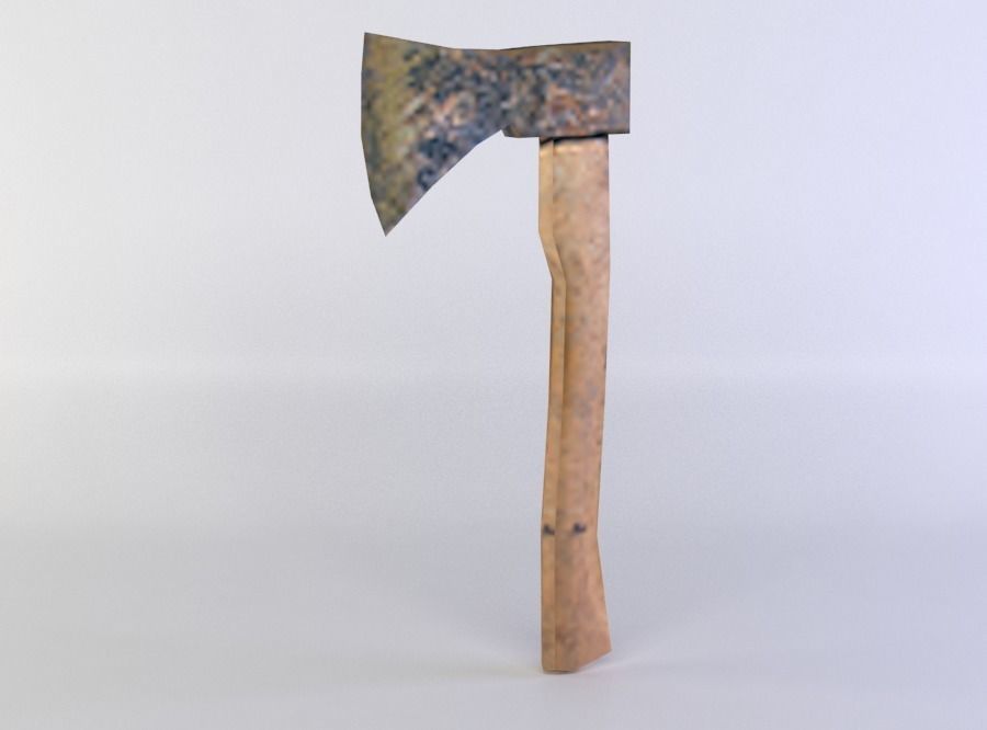 Axe with wooden handle Low-poly 3D model_2