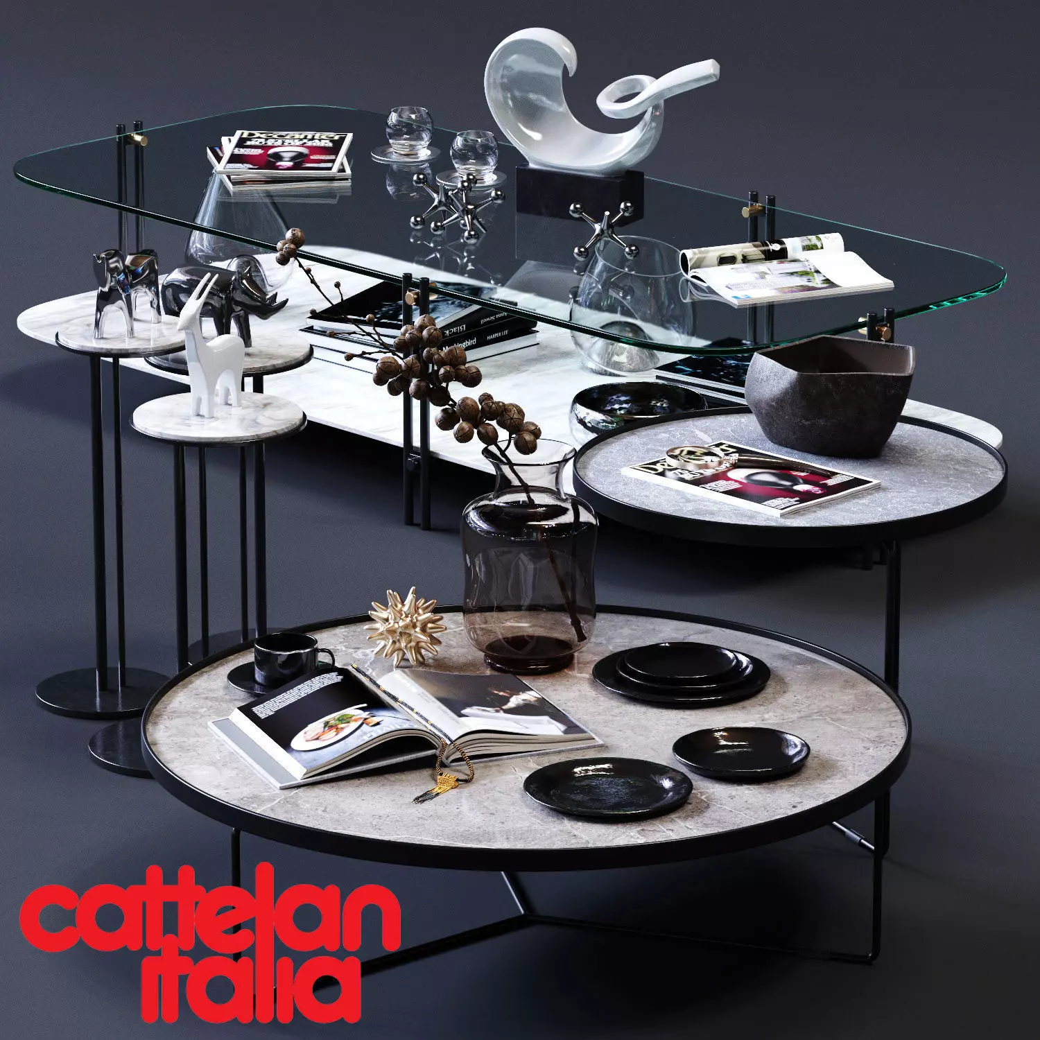 Cattelan Italia Coffee Tables Set 02 Low-poly 3D model_0