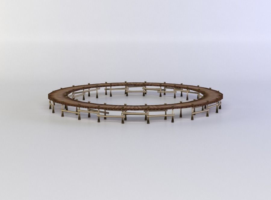 Wooden circle platform Low-poly 3D model_2